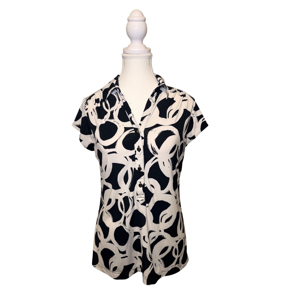 Alfani Black White Abstract Circle Blouse Medium Stretch